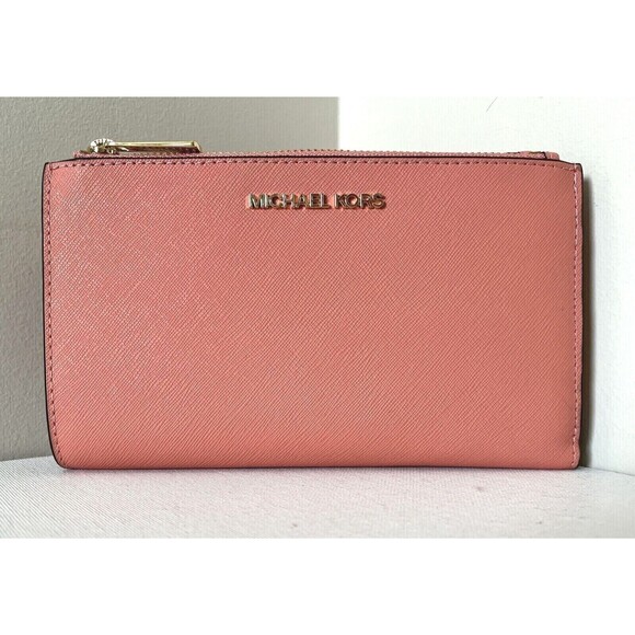 New Michael Kors Jet Set Travel Double zip wristlet Saffiano Leather Sherbert - Picture 1 of 5